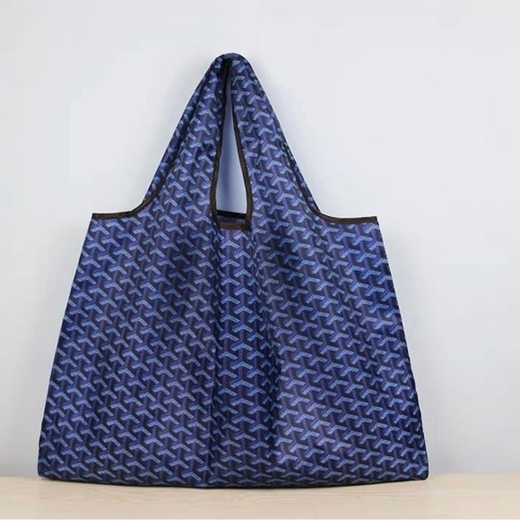 Handbags - printed eco reusable shopping market tote bag foldable waterproof Blue